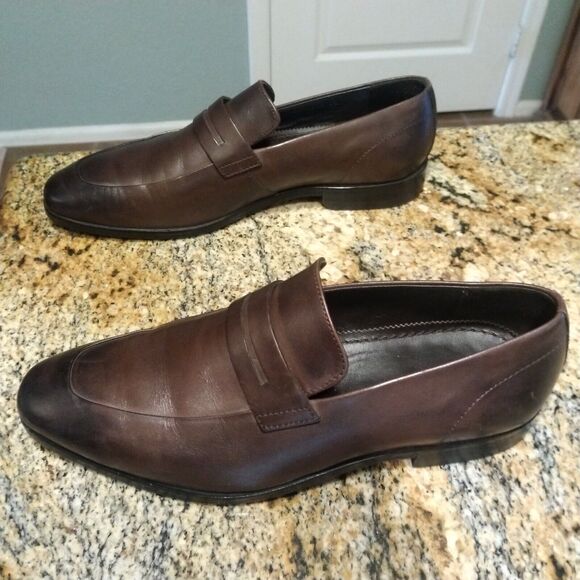Hugo Boss Penny Loafers Men's 5.5 Dark Brown Leather Dress Highline Slip On - Picture 4 of 12